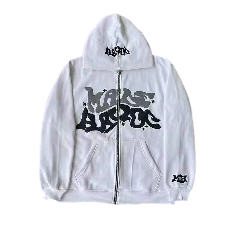 

2023 Cross border New Street Hip Hop Printed Cardigan Zip Hoodie Youth Casual Sweater