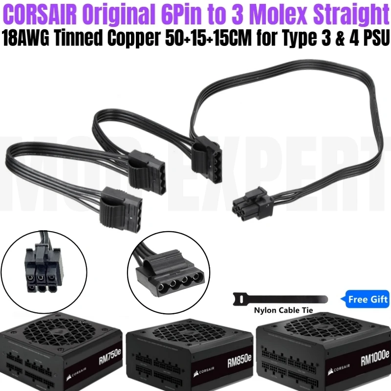 Cavo Di Alimentazione Ventola Originale Corsair Rme 6Pin A 3X Molex Pata Ide 4Pin Pata Per Rm1000E Rm850E, Rm750E, Rm650E, Rm550E Psu Modulare