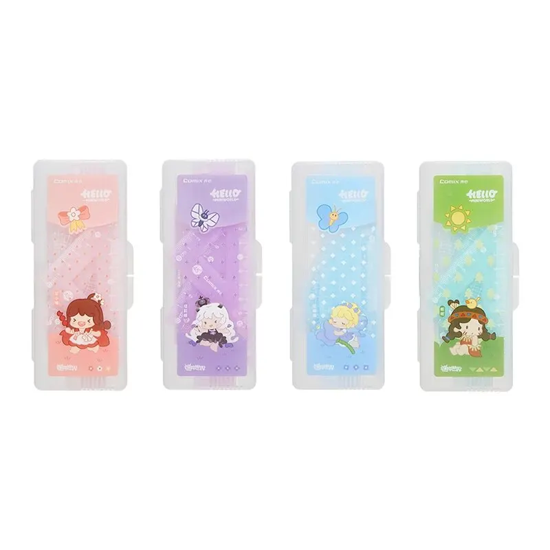 Comix Student Wave Ruler Set Cute Cartoon Plastic Ruler 15cm Right Angle Triangle Compass Triangle Student Stationery Set