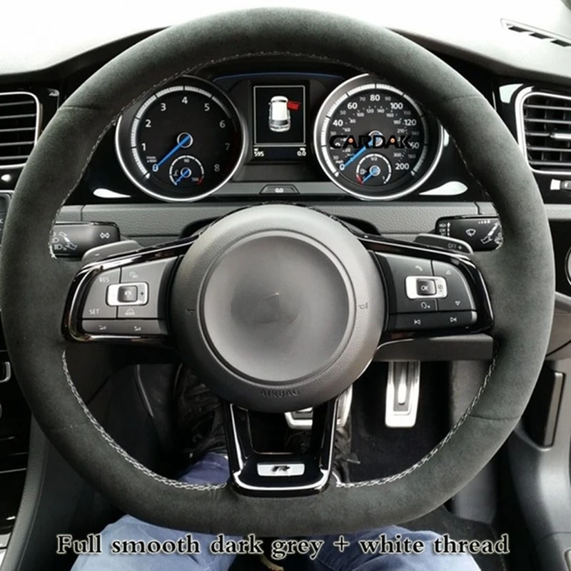 

For Volkswagen Golf 7 GTI Golf R MK7 Polo Scirocco 2015 2016 DIY Car Steering Wheel Cover Anti-slip Black Genuine Leather Suede