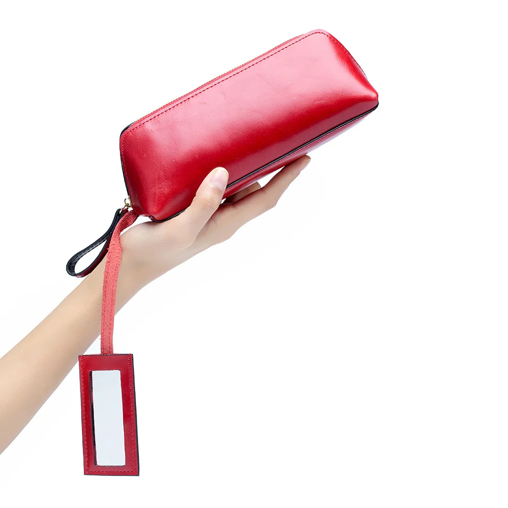 Genuine Leather Vintage Makeup Bag Multifunctional Hand Bag Cosmetic Storage Bag