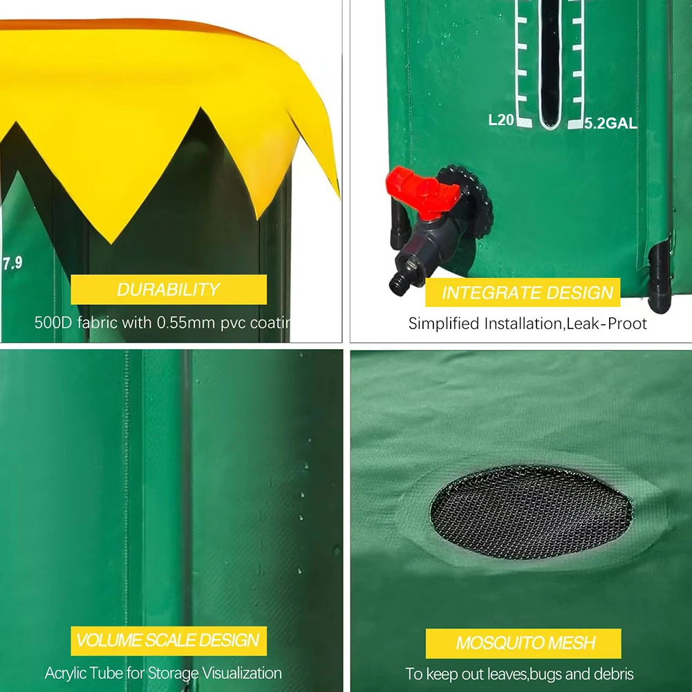 52 Gallon Rain Collection System Collapsible PVC Water Storage Tank with Three Spigots Foldable Rain Water Barrel Collector