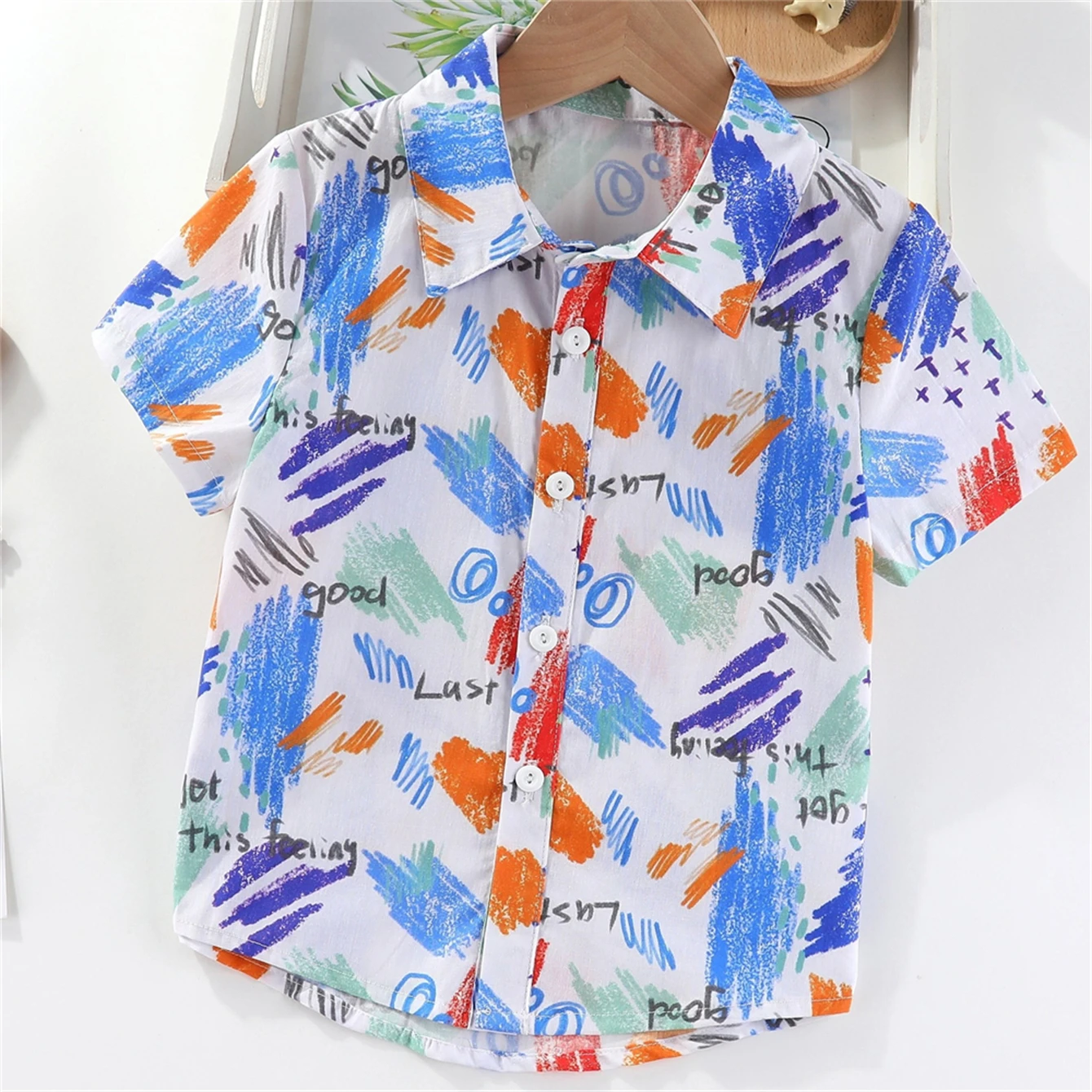 Colorful Splash Ink Print Boys Creative Shirt Casual Short Sleeve Lapel Shirts Tops Children Boys Clothes for Summer Outdoor Tee