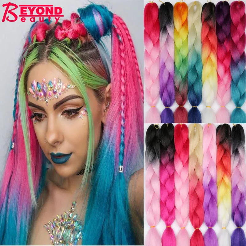 New Colors Synthetic Glowing Hair Box Braids Ombre Color For white