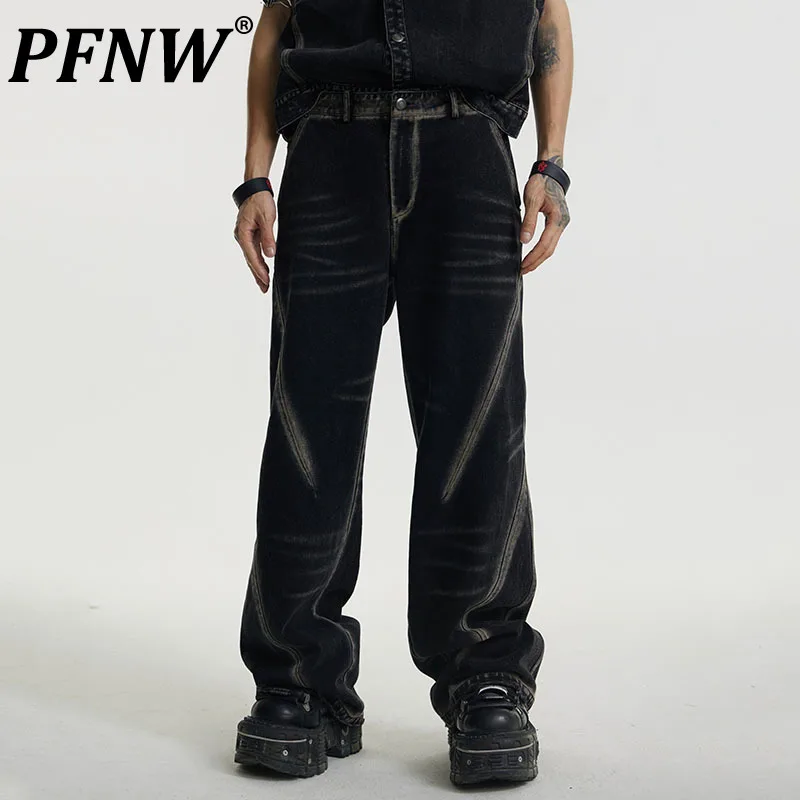 

PFNW Iregular Jeans Hgih Street Men's Dark Wear Male Denim Trousers Wide Leg Pants Niche Design Washed 2023 Autumn New 28W1350