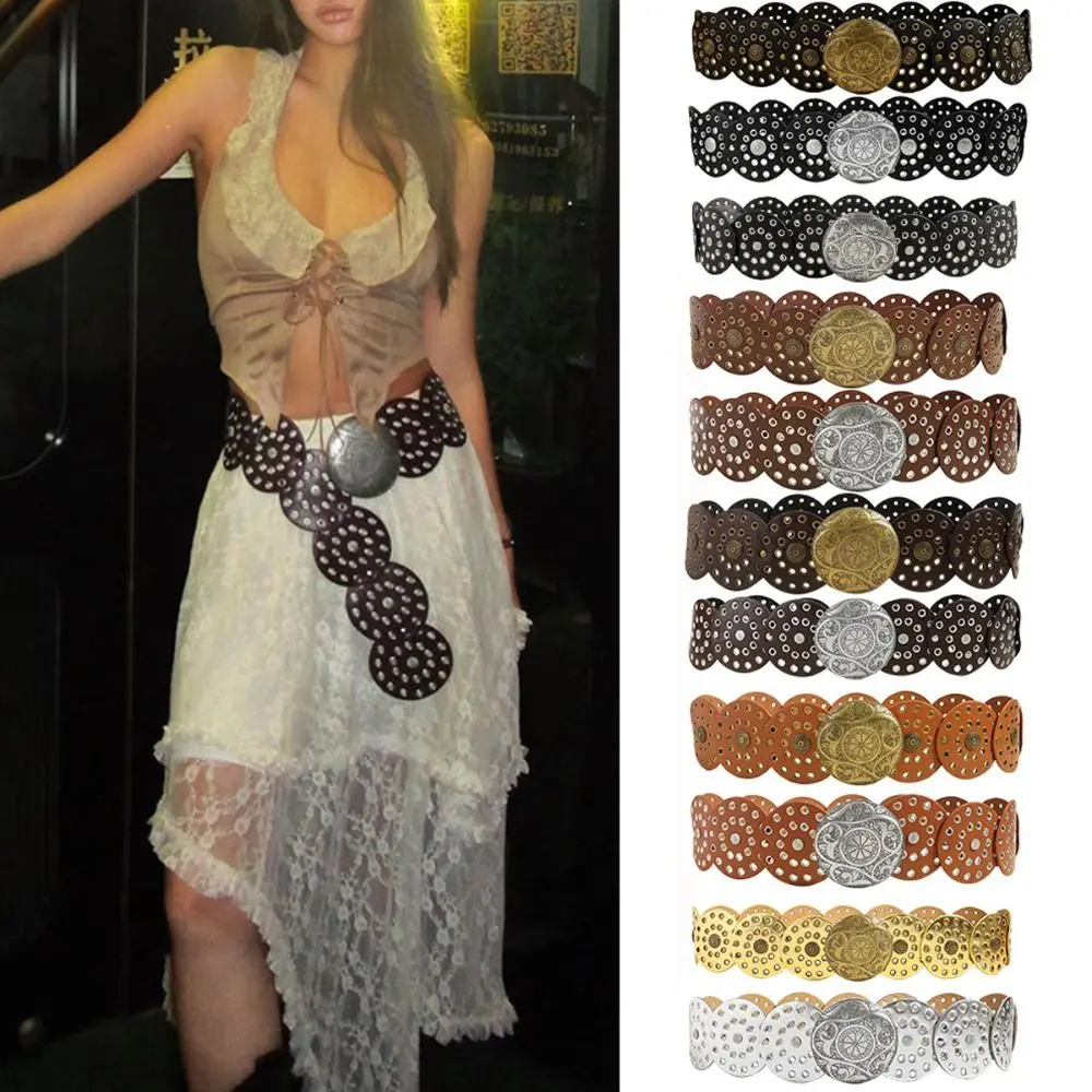 

Женский винтажный ремень с металлической пряжкой, широкий ремень в ковбойском и западном стиле