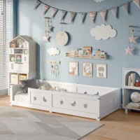 Lit d'enfant RosahqndaKids, lit en bois massif Montessori au sol avec protection contre les chutes - Lit sécurisé pour tout-petits - Design scandinave 4