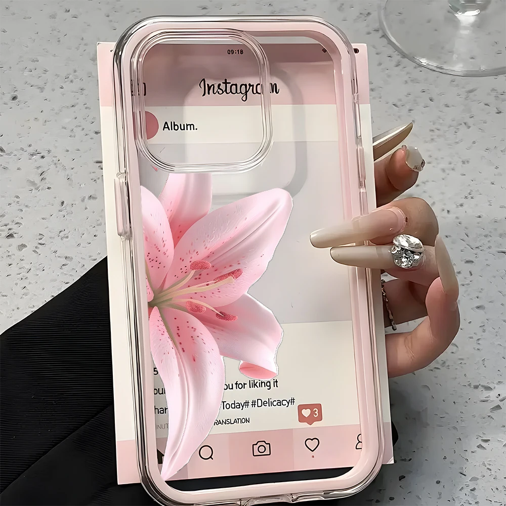 Romantic Pink Lily Clear Phone Case - Candy Color Silicone Soft Cover