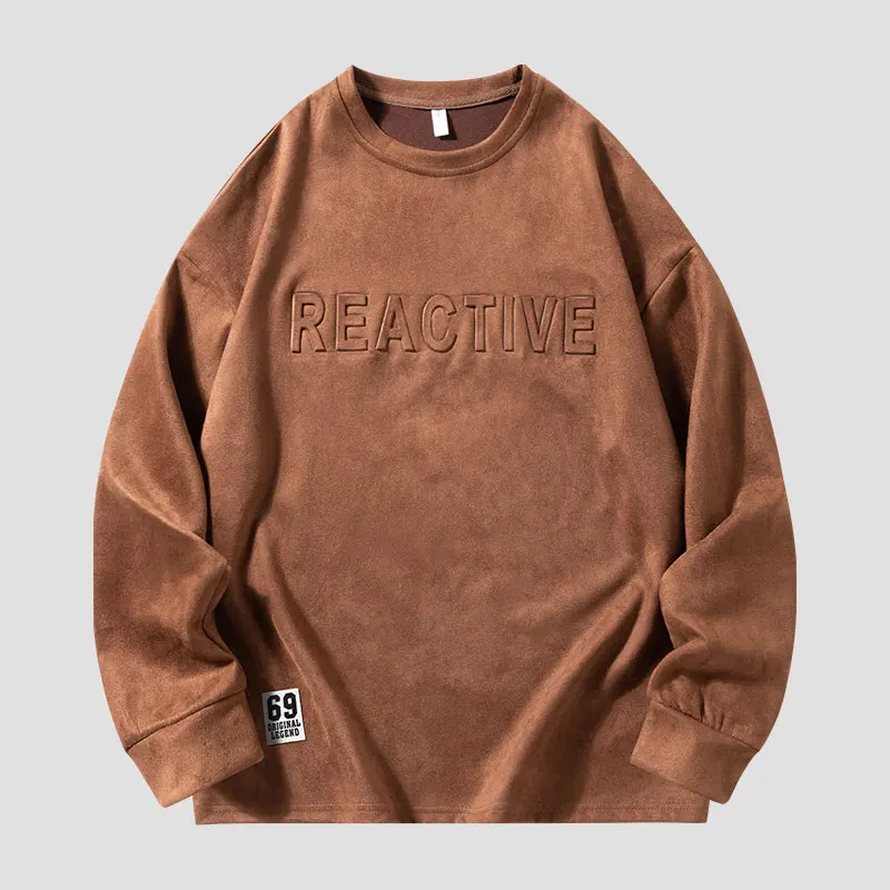 Men's Hoodie Autumn and Winter Pullover with Round Neck Patchwork Print Fashi and Casual Commuting Suede Loose Long Sleeved Tops