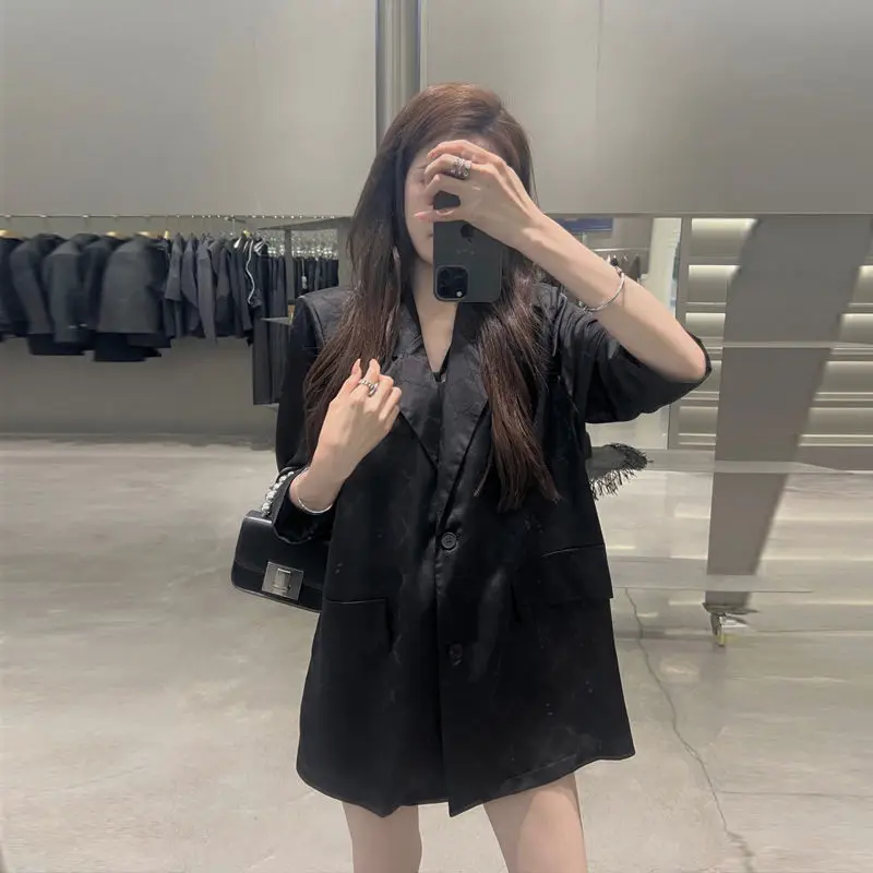 Summer Short Sleeve Blazer Women Jacket Black Suit Y2k Clothes Office Ladies Thin Tops Korean Fashion Coats Chic