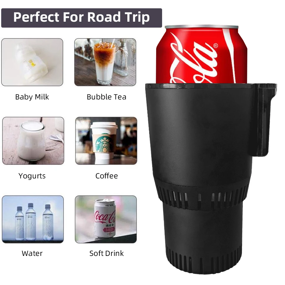 2-in-1 차량용 온냉 컵 (디스플레이 화면 포함) 12V 버튼 제어, 냉온 기능 음료 보온병/보냉병