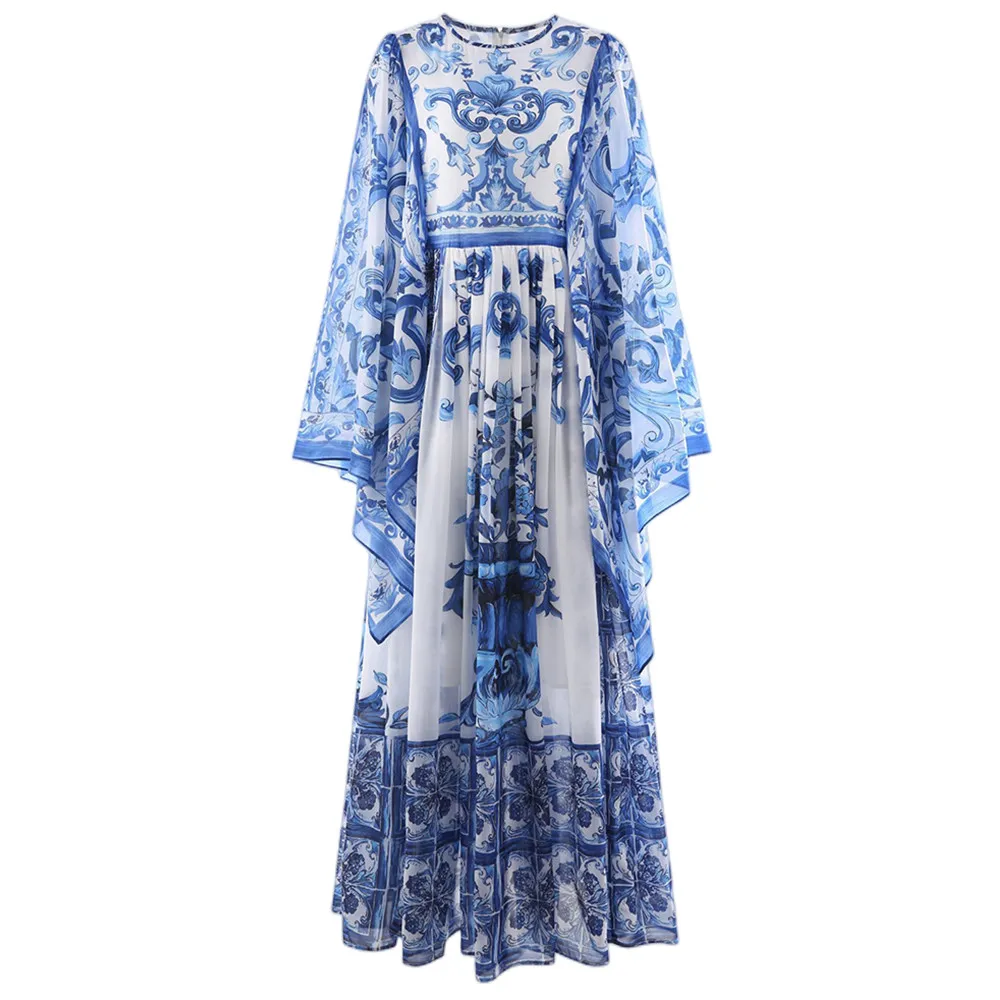 Fashion Designer Inspired Summer Women's Blue And White "porcelain