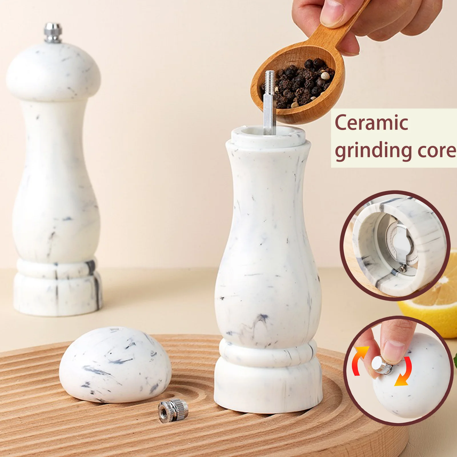 Salt and Pepper Grinder Refillable Spice Pepper Mill Strong Adjustable