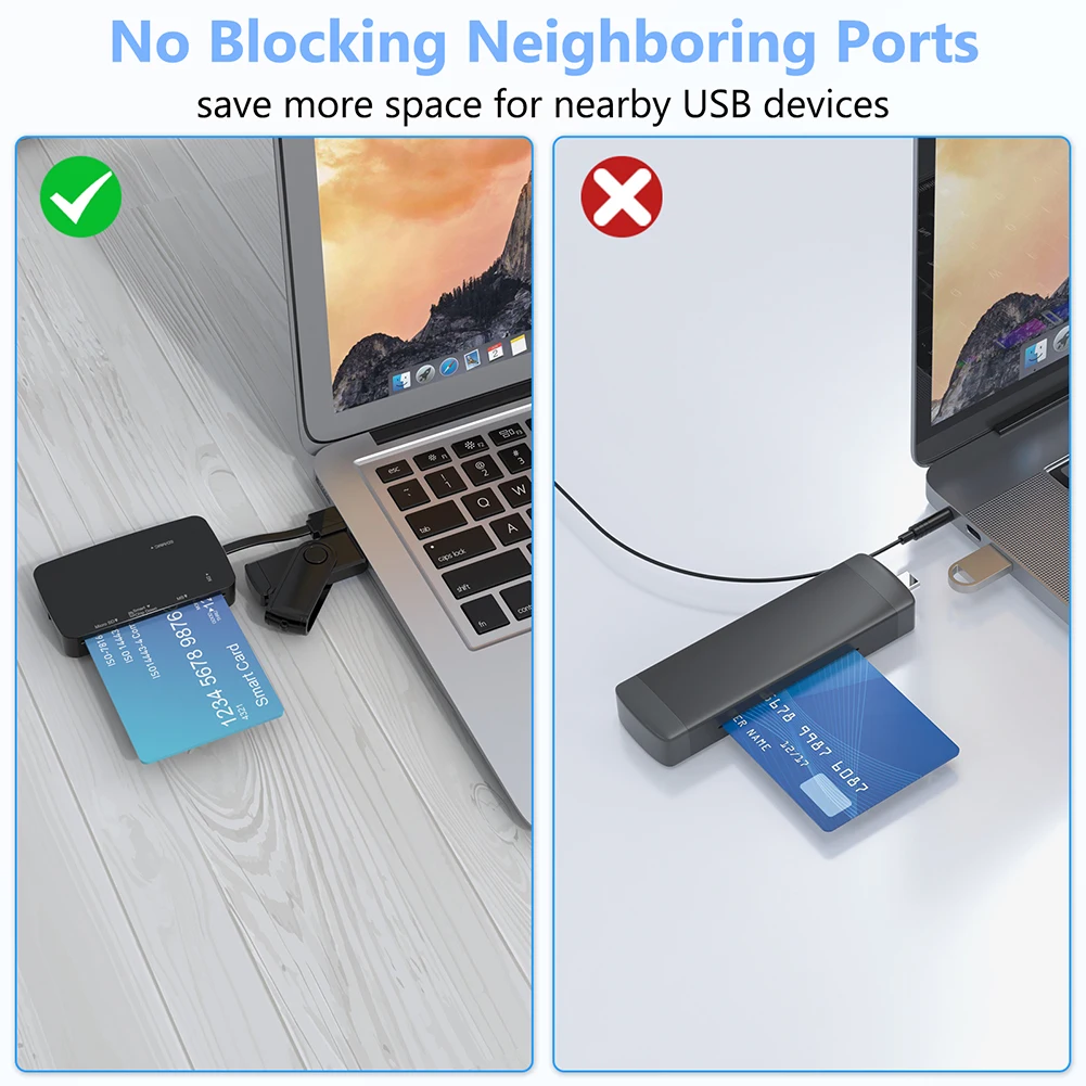 6 in 1 USB 2.0 All In One ID Card Bank Card Reader 480Mbps Speed SD Card Reader Adapter Support Smart Card Micro SD MS M2 SD/MMC