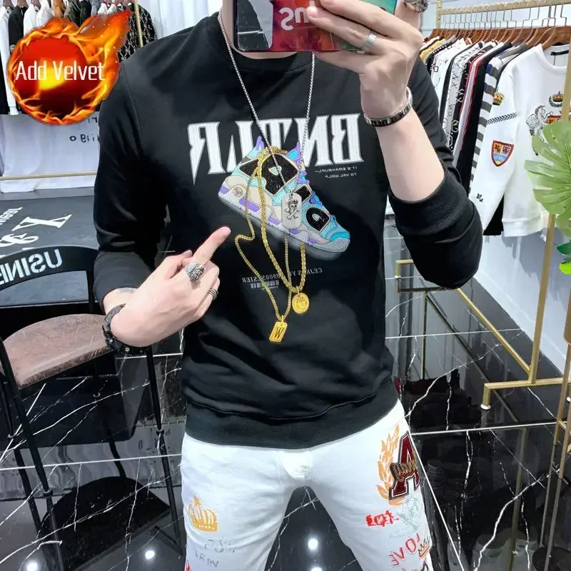 thumbnail image 1 of Camiseta de algodón 100 % de cuello redondo y manga larga para hombre, de una pieza, de corte regular, talla XL, sudaderas de diseñador originales, jerséis para hombre emo, 1 of 5