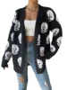 Women s Halloween Casual Knit Cardigan Long Sleeve Open Front Skull Print Knitwear Sweater 1