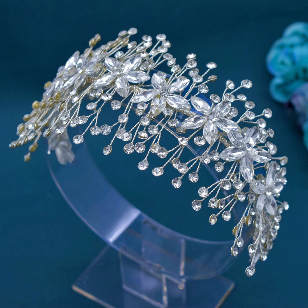 

DZ004 Crystal Bridal Headbands for Women Tiaras Rhinestone Bride Jewelry Band Gift Flower Wedding Hair Accessories Headdress