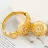 Cuff Bangle and Ring Jewelry Set for Dubai African 18k Gold Color Hand Bracelet Cocktail Ring Jewelry Set for Weddings Bride 4