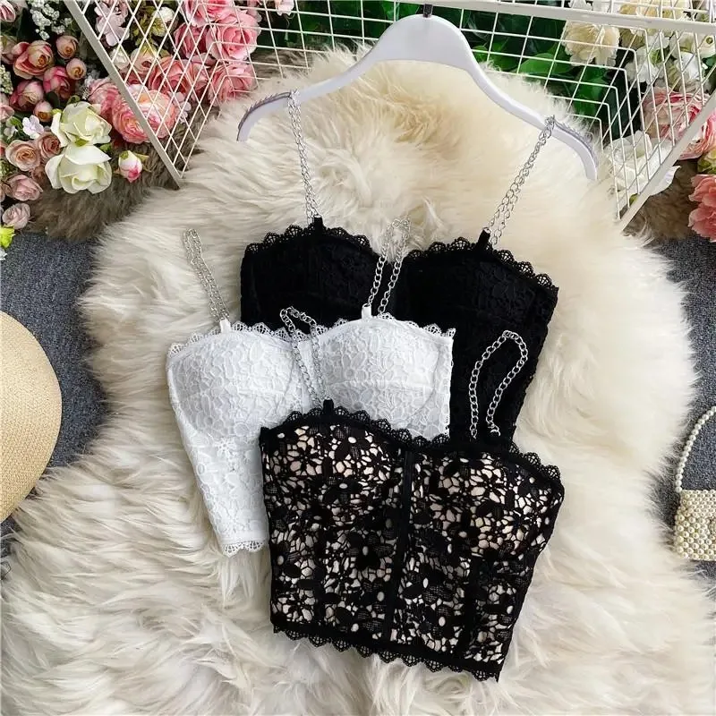 Fashion Sexy Spice Cutout Lace Women Underwear Iron Chain Sexy Bra One-Piece Full Cup Slip Wire Free Chest Binder Bras