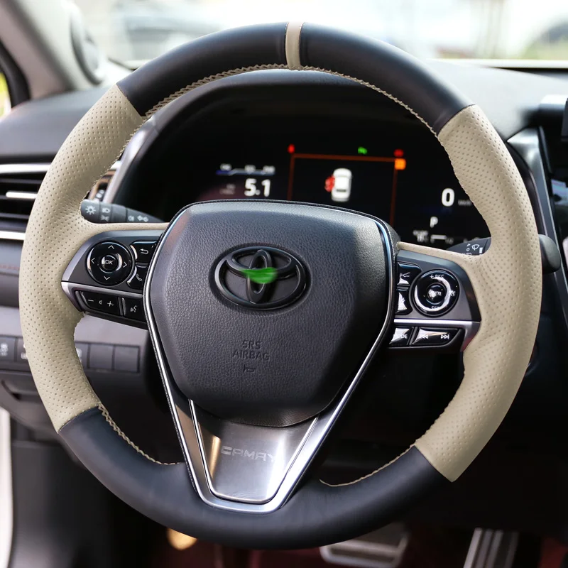 

Genuine Leather for Toyota Camry Avalon Corolla Highlander Hand Sewing Car Steering Wheel Cover Protect Interior Car Accessories