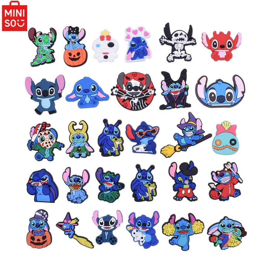 MINISO 공룡 스티치 신발 참, 나막신 버블 슬라이드 샌들, PVC 신발 장식 액세서리, 크리스마스 선물, 29 개 