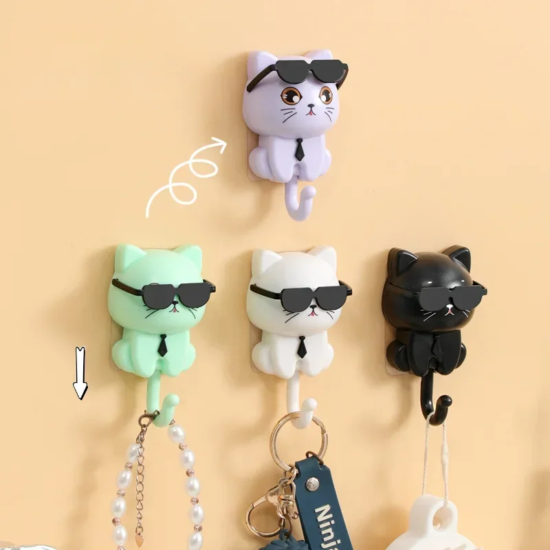 Cartoon Kitten Hook Self Adhesive Dormitory Bedroom Door Hangers Hooks Key Umbrella Towel Cap Coat Rack Wall Decoration Rack self adhesive hooks