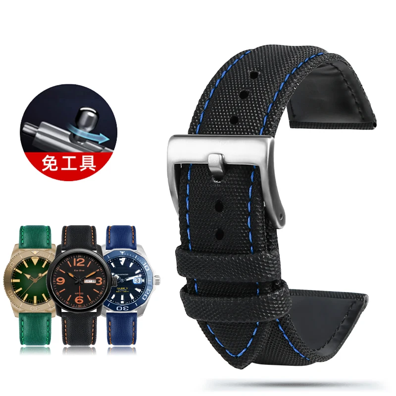 Vibrant Multi-Color Unisex Canvas Watch Band Bracelet - Blue, Orange, Black, Red Lines