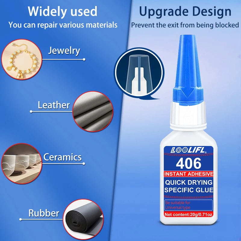 New Super Glue 406 Repairing Glue Instant Adhesive Fast Bonding Ultra-strong Adhesive long-lasting Colorless Adhesive Glue Tool 3