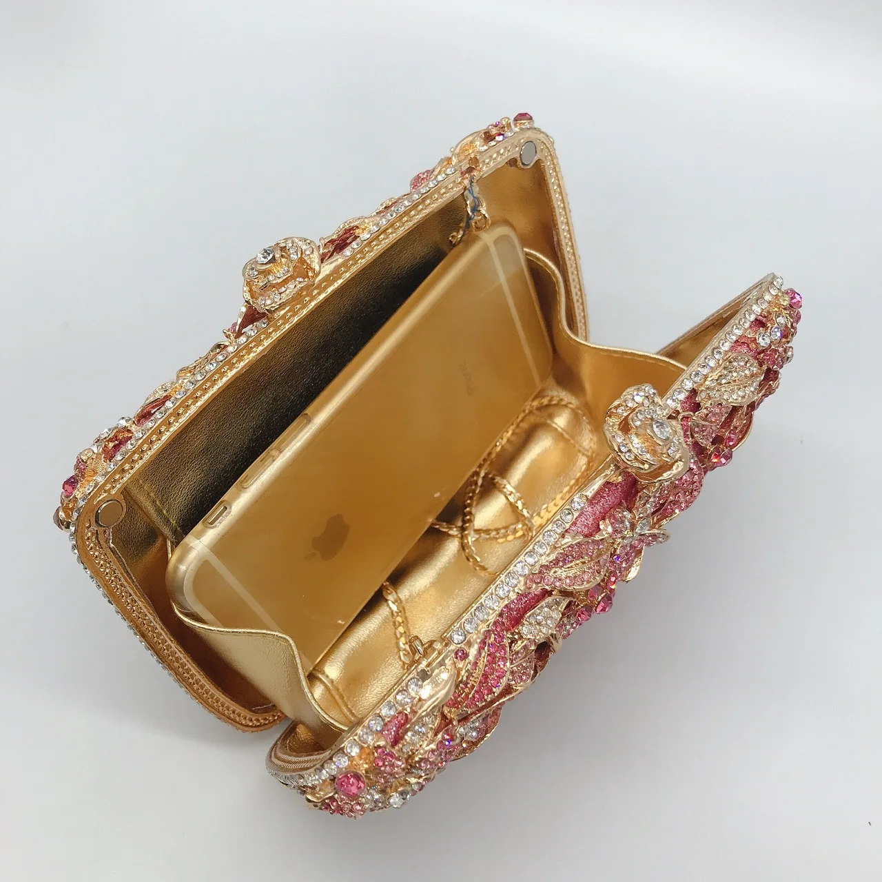 Vintage Rhinestone Evening Clutch - Rose Floral Crystal Purse | Sparkly Party Wedding Bag