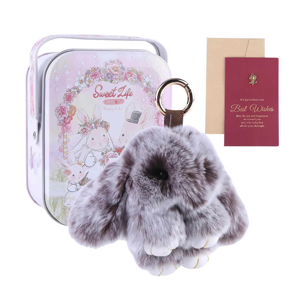 Fluffy Bunny Trinket Key Chain Charm Fur Cute Fluffy Bunny Keychain Fluffy Fur Pompon Bunny Doll Pendant Bunny Lulu Keychain 3