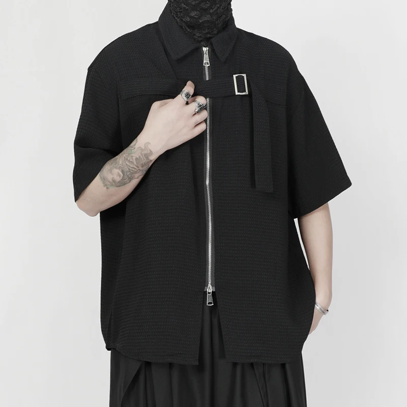 Ndnbf Yamamoto Nicchia Estate Nuova Camicia Da Uomo Design Alla Moda Nero Ruffian Bello Casual Camicia A Maniche Corte Con Cerniera Allentata