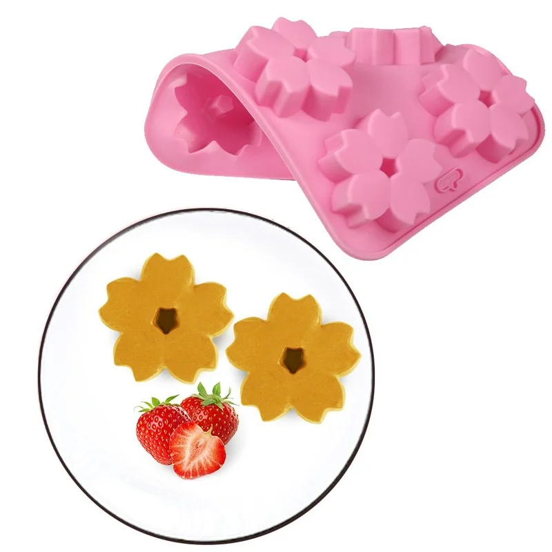 

1Pcs Multi Purpose Cherry Blossom Pattern Soap Mold 6 Cavity Pink Cake Mould Reusable Silicone Baking Tool