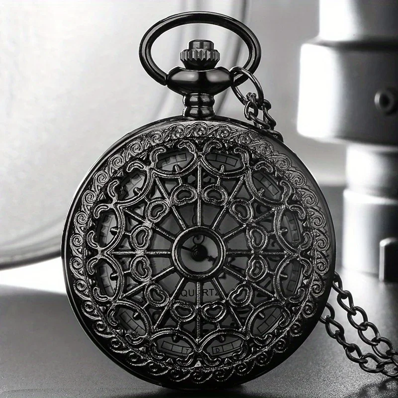 Vintage Black Spider Web Pocket Watch Necklace - Gothic Halloween Charm for Women and Men