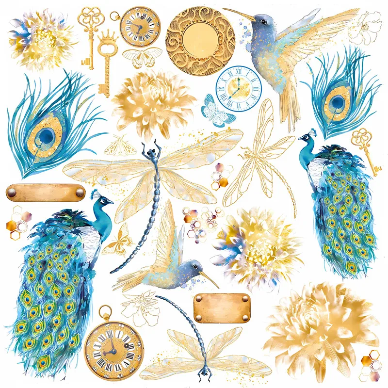 32Pcs/Pack Vintage Peacock Blue Sticker DIY Craft Scrapbooking Album Junk Journal Decorative Stickers