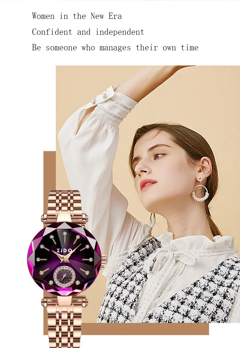 Relógio de quartzo feminino pulseira de aço design elegante_voghion.com