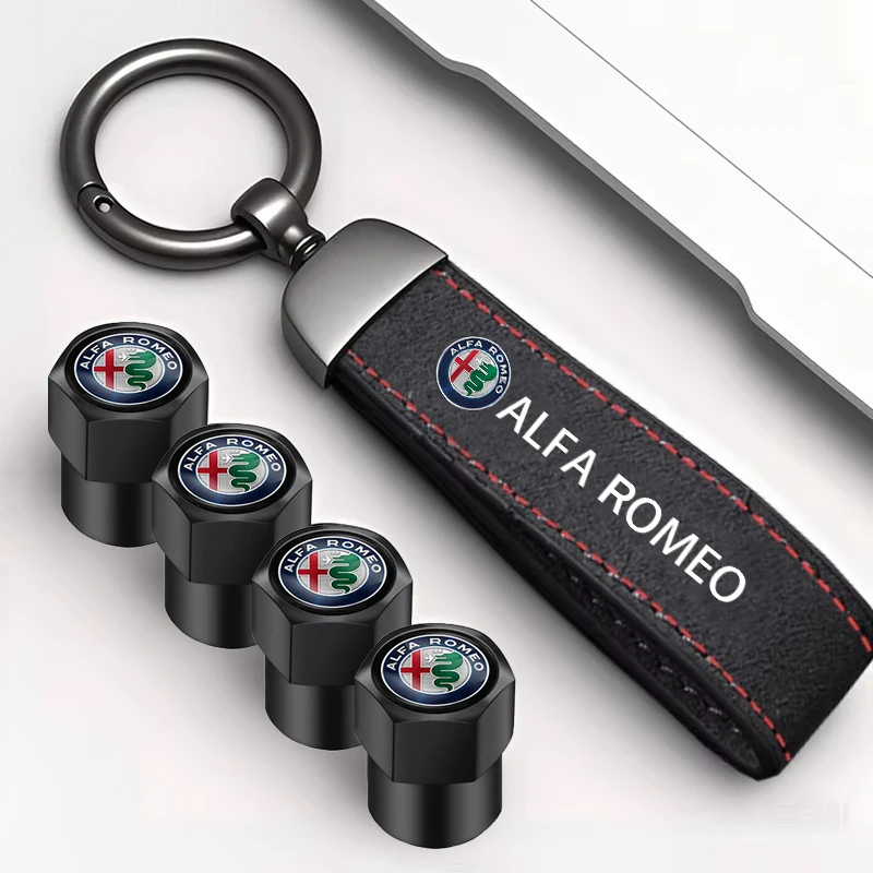 Car Tire Wheel Valve Caps Cover Suede Car Key Chain Ring Keychain For Alfa Romeo Giulia Stelvio Junior Tonale 33 Stradale 4C Giu