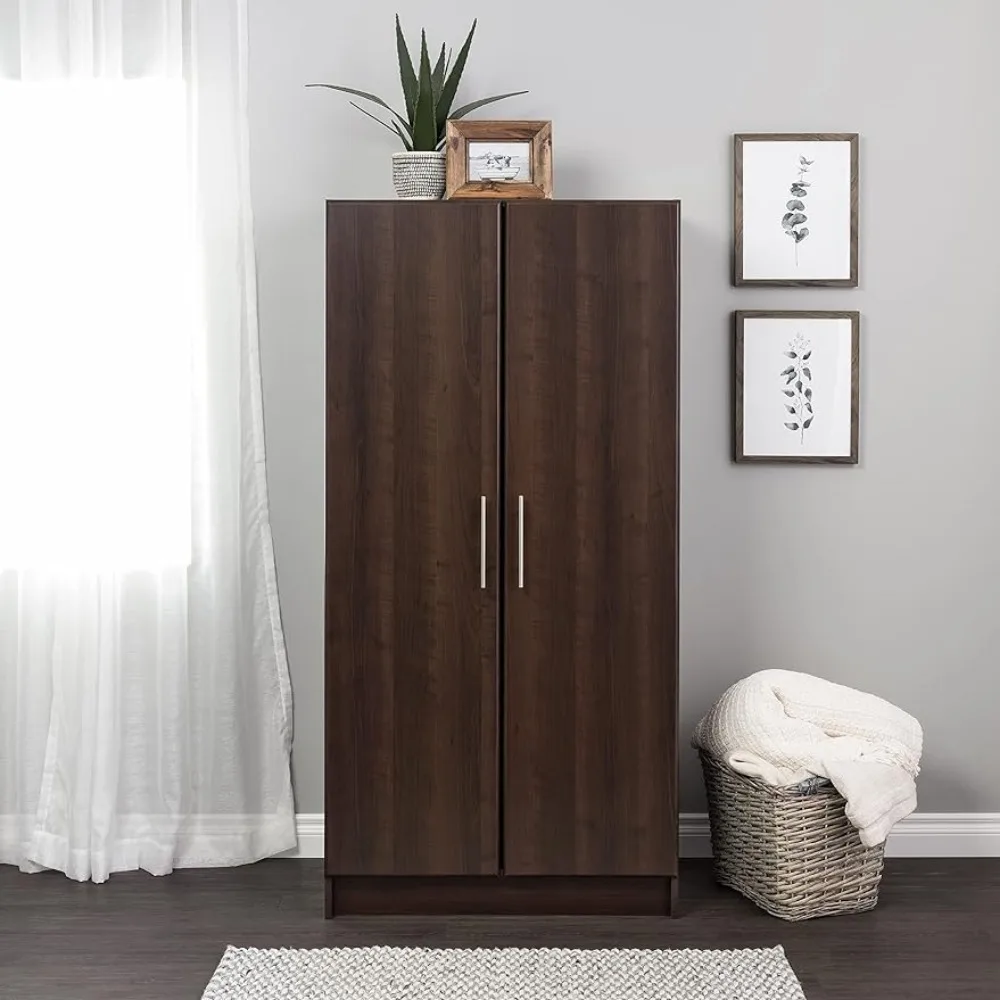 

Functional Wardrobe Closet with Hanging Rail and Shelves, Simplistic 2-Door Armoire Portable Closet 21" D X 32" W X 65" H