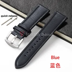 Premium Genuine Leather Quick Release Watchband - Retro Brown & Black Strap - 20mm (Blue)