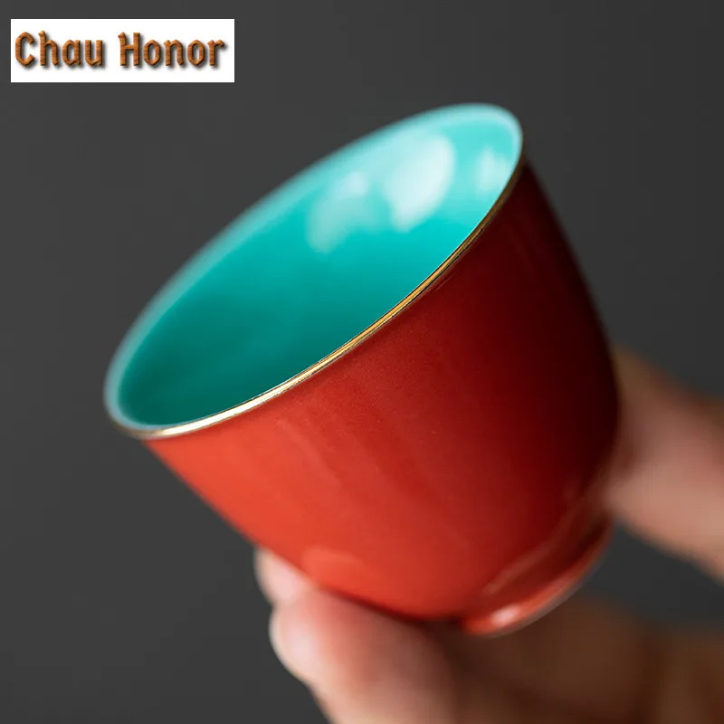 2pc/set Boutique Red Glaze Art Ceramic Tea Cups Household Chinese Style Small Single Master Cup Porcelain Kung Fu Tea Set 45ml