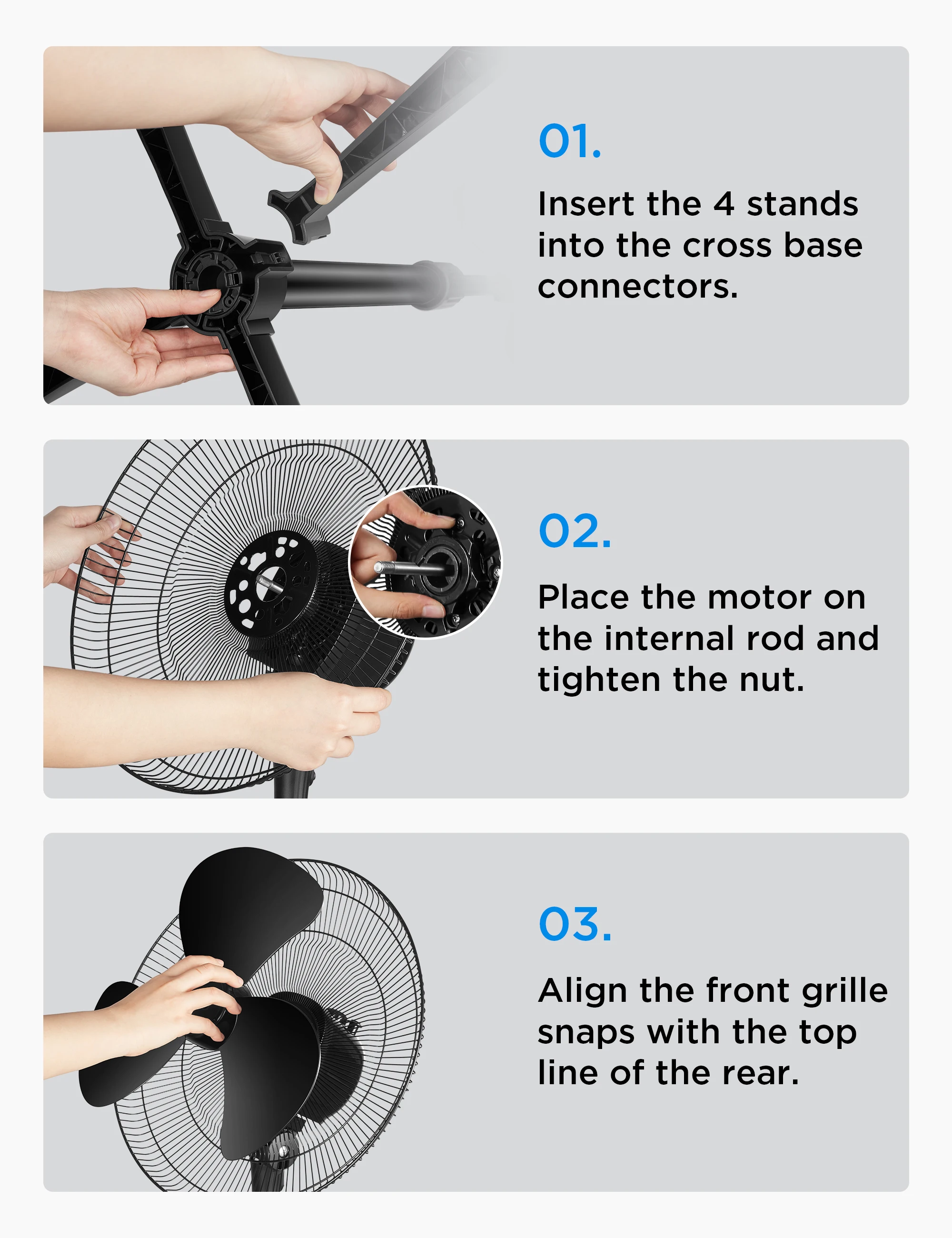 PELONIS 16‘’ Pedestal Stand Up Oscillating Fan with 3 Speeds Settings Ultra Quiet Adjustable Heights 2 Packs Black 6