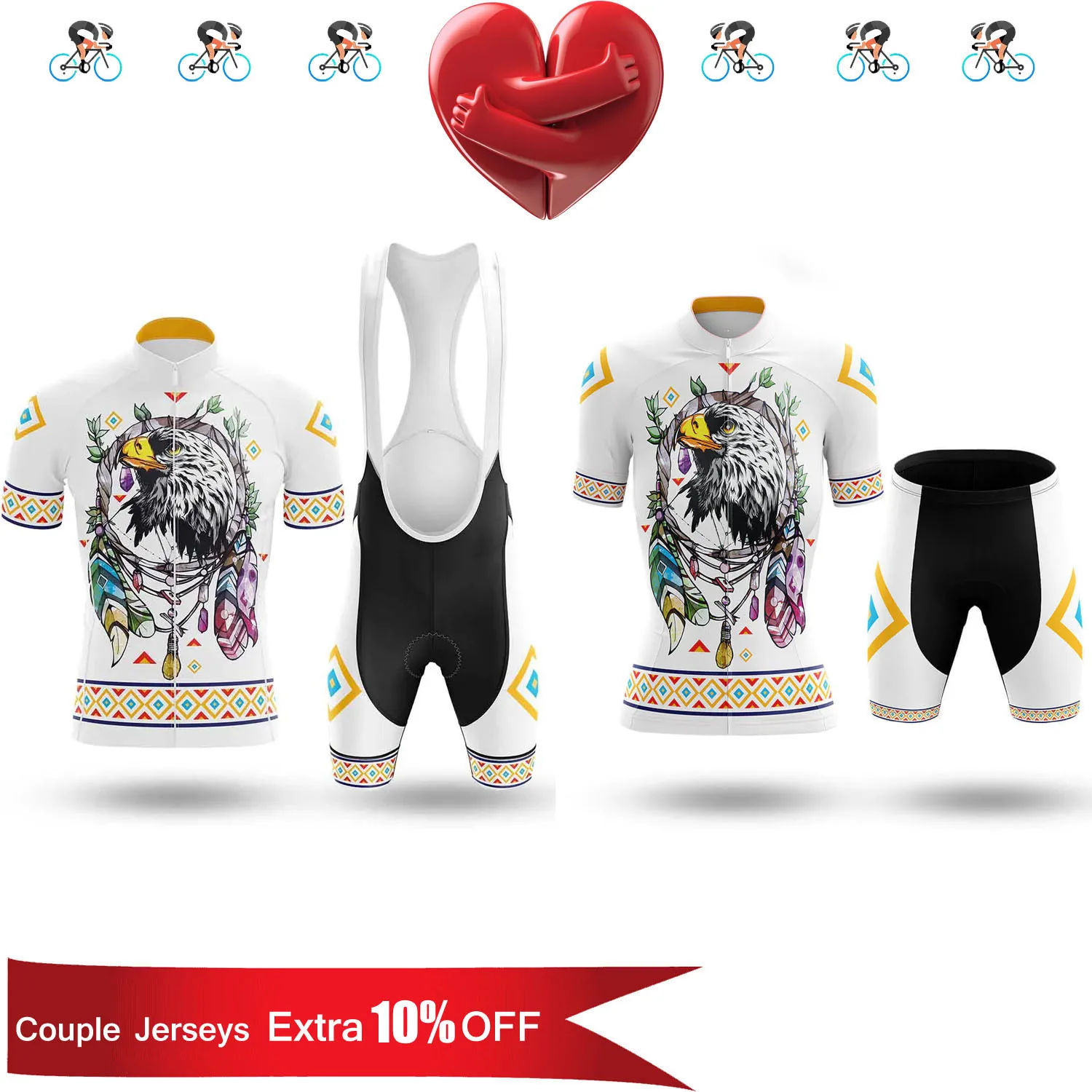 2023 Couple Cycling Jersey Set White MTB Maillot Kits Funny Native