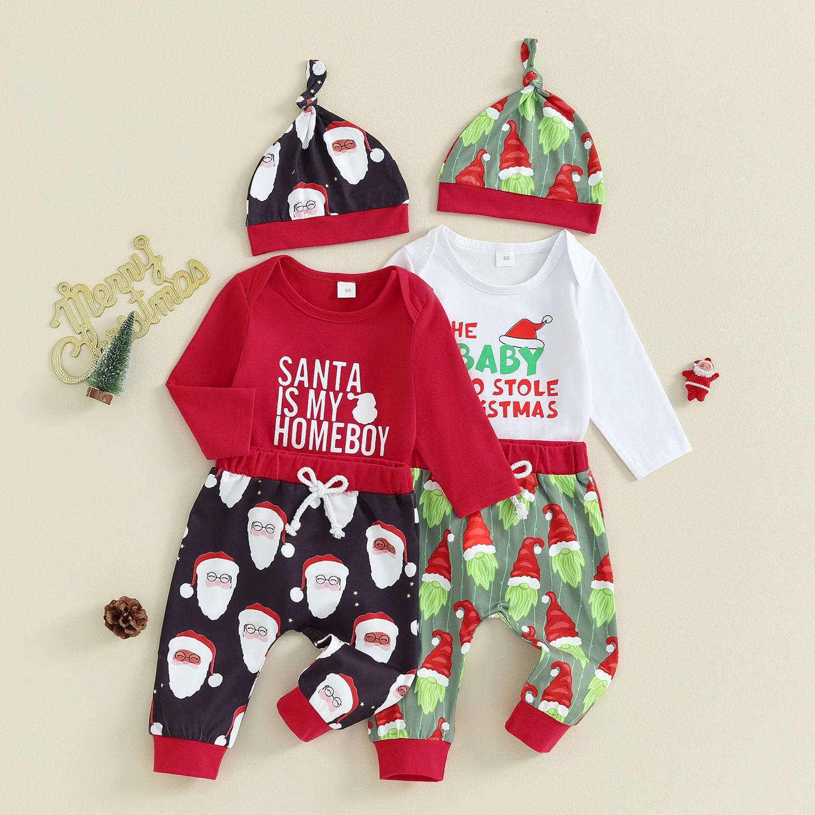

Newborn 3 Piece Christams Set Baby Boy Letter Print Romper Drawstring Pants Hat Outfits Infant Baby Xmas Clothing Set