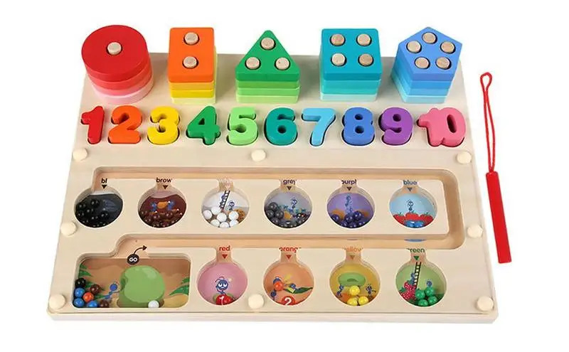 

3 in 1 Wooden Montessori Toy Educational Magnetic Color and Number Maze Shape Sorting Counting Game Preschool Toddlers Learning