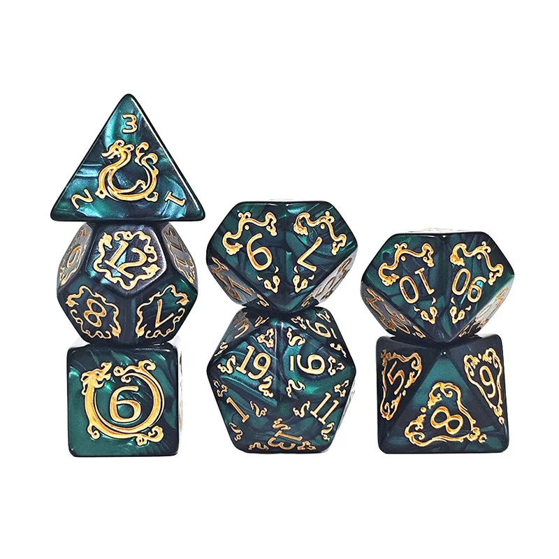 Dragon Pattern Polyhedral Dice Set - 7-Piece Fantasy Gaming Accessory