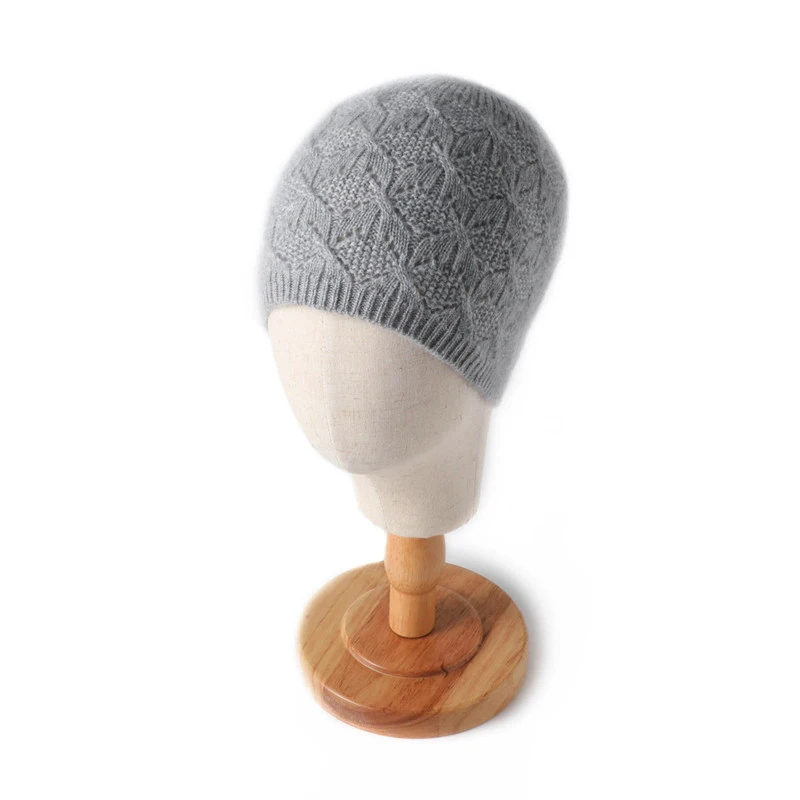 100% Wool Knitted Hat for Women Winter Autumn Fashion Elastic Ear Protect Soft Warm Cashmere Beanies Solid  Ski Cap Skullies 4