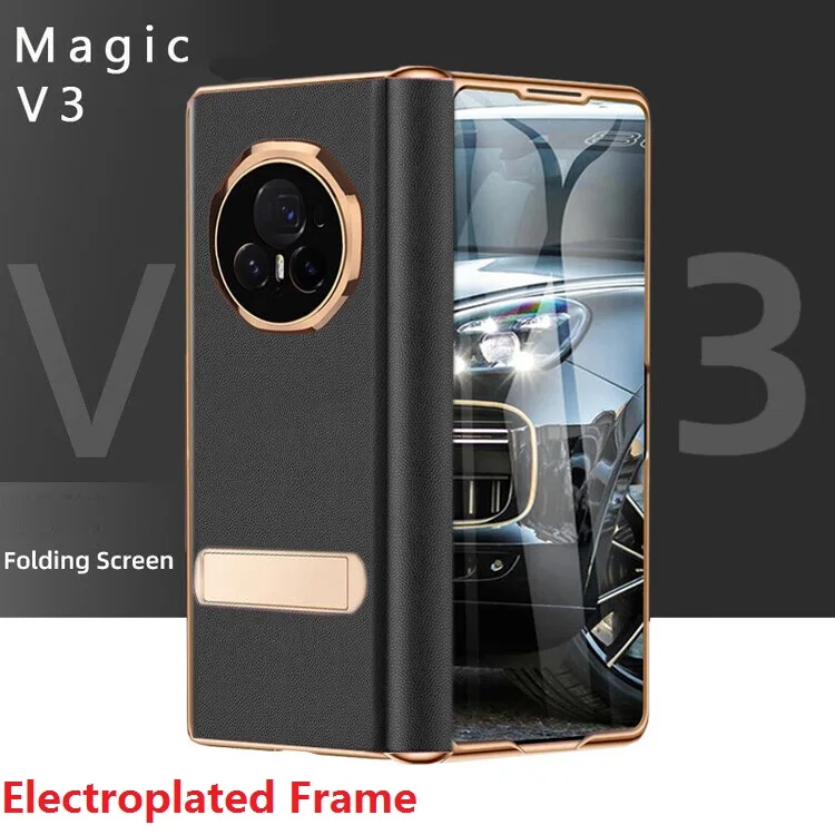 Luxury Magnetic Bracket Genuine Leather Case with Glass Film and Hinge Protection