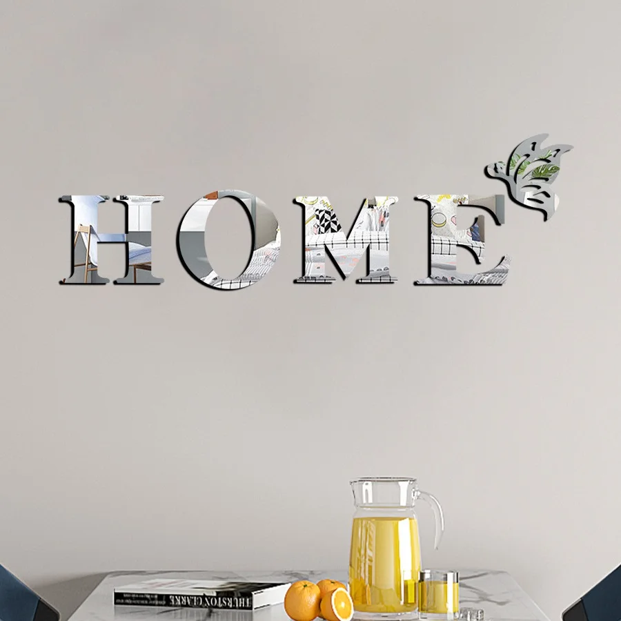 Butterfly Home English Letter Wall Stickers Acrylic Self Adhesive Detachable Wall Stickers Home Decoration Mirrors wall sticker acrylic wall sticker
