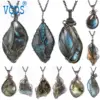 VGDS Unique Natural Crystal Labradorite Stone Handmade Wire Wrapped Charms Pendants Necklaces Retro Fashion Men Women Jewelry 1