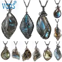 VGDS Unique Natural Crystal Labradorite Stone Handmade Wire Wrapped Charms Pendants Necklaces Retro Fashion Men Women Jewelry 1