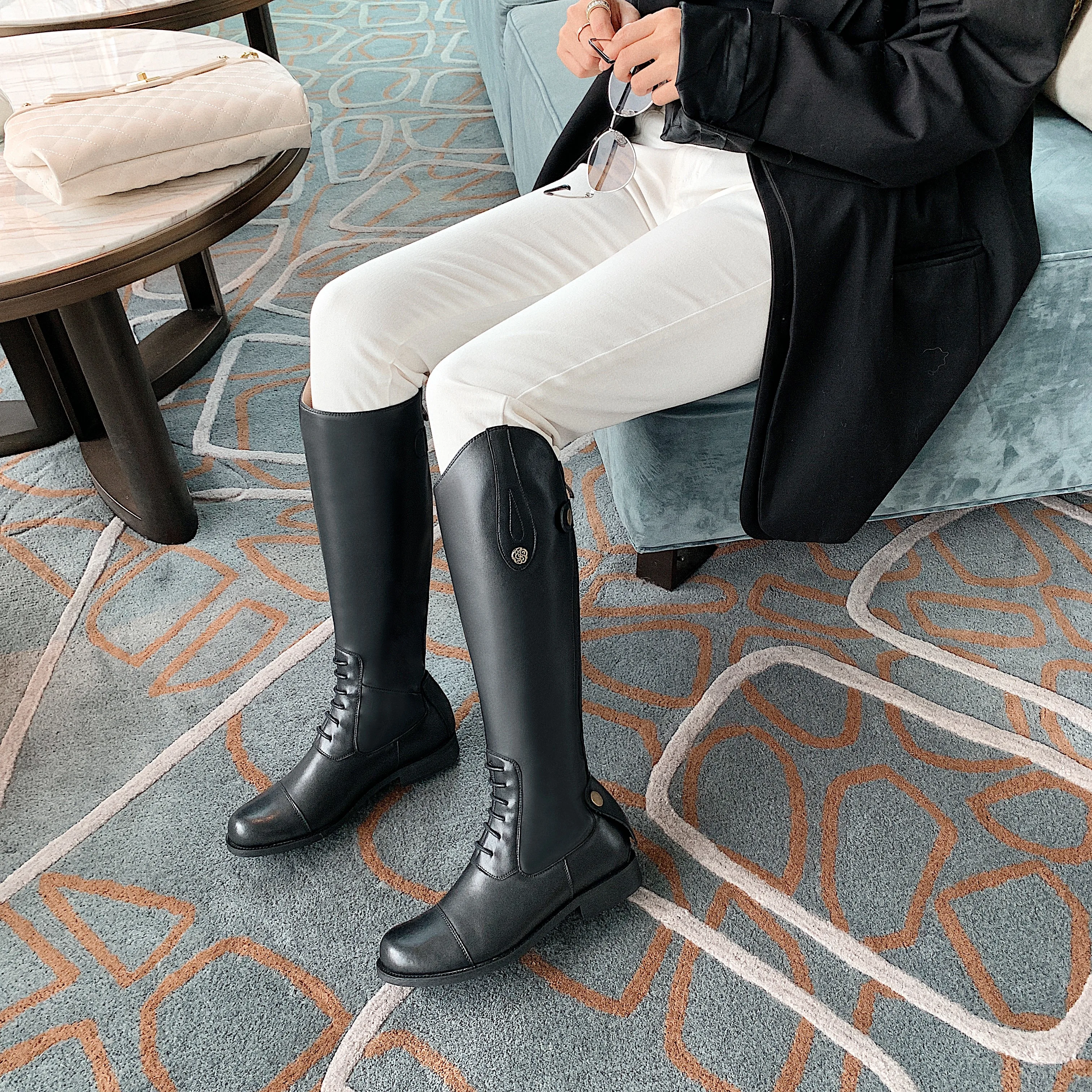Bottes D'équitation Rhinegold - Cuir Noir - Haute - Taille 4 (jeunesse) - Unisexe
